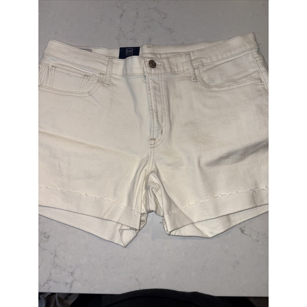 Gap Women's 5" Jean Shorts 32 14 R Off White Cream Denim Mid Rise Cuffed Stretch